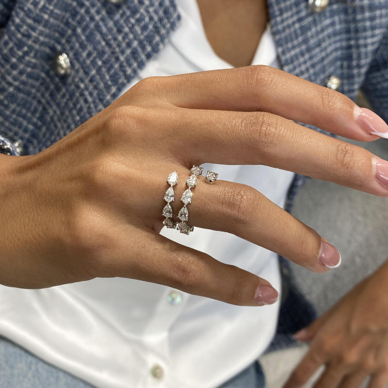 Diamond Wrap Ring 3.42 Carat White Gold 14K