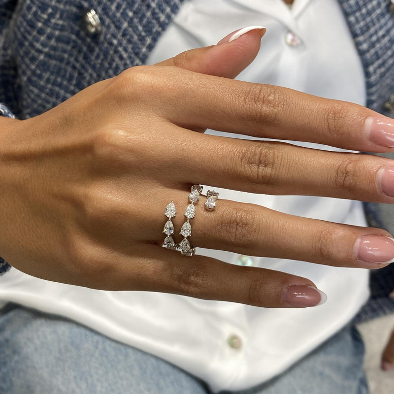 Diamond Wrap Ring 3.42 Carat White Gold 14K
