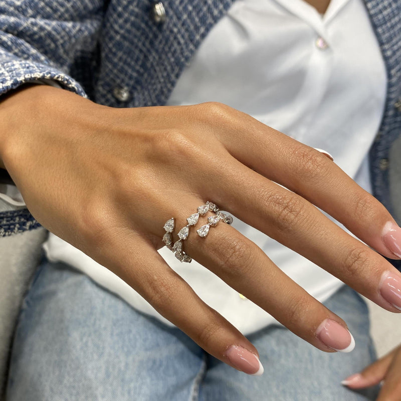 Diamond Wrap Ring 3.42 Carat White Gold 14K