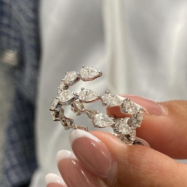 Diamond Wrap Ring 3.42 Carat White Gold 14K