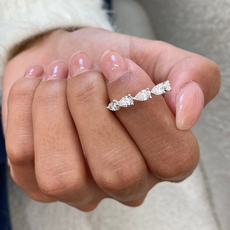 Diamond 5 Stone Ring 0.86 Carat White Gold 14K