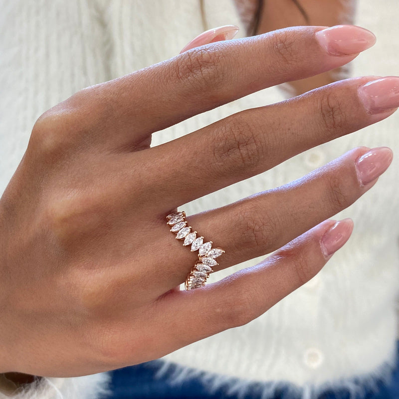 Diamond Chevron Ring 1.06 Carat Rose Gold 14K