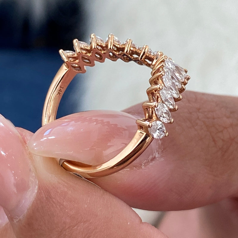 Diamond Chevron Ring 1.06 Carat Rose Gold 14K
