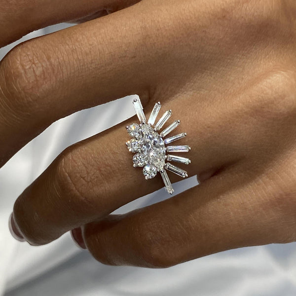 Diamond Statement Ring 1.24 Carat White Gold 14K