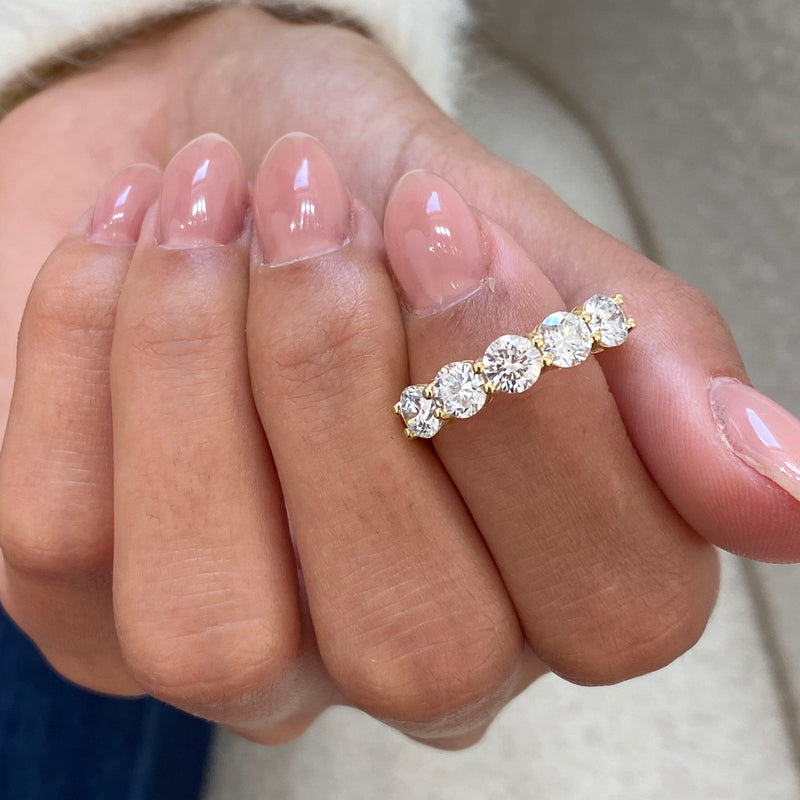 Diamond 5 Stone Ring 1.76 Carat Yellow Gold 14K