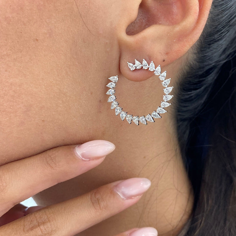 Diamond Hoop Earrings 3.01 Carat White Gold 14K