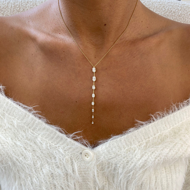 Diamond Lariat Necklace 1.55 Carat Yellow Gold 14K