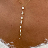 Diamond Lariat Necklace 1.55 Carat Yellow Gold 14K