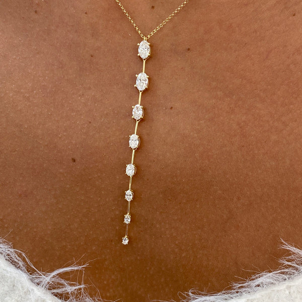 Diamond Lariat Necklace 1.55 Carat Yellow Gold 14K