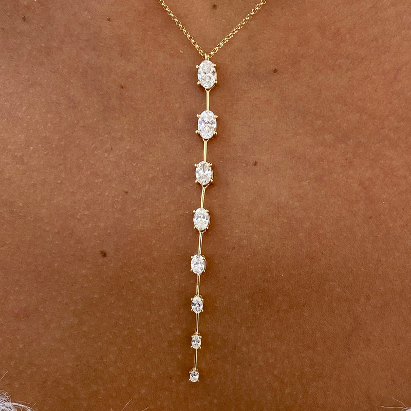 Diamond Lariat Necklace 1.55 Carat Yellow Gold 14K