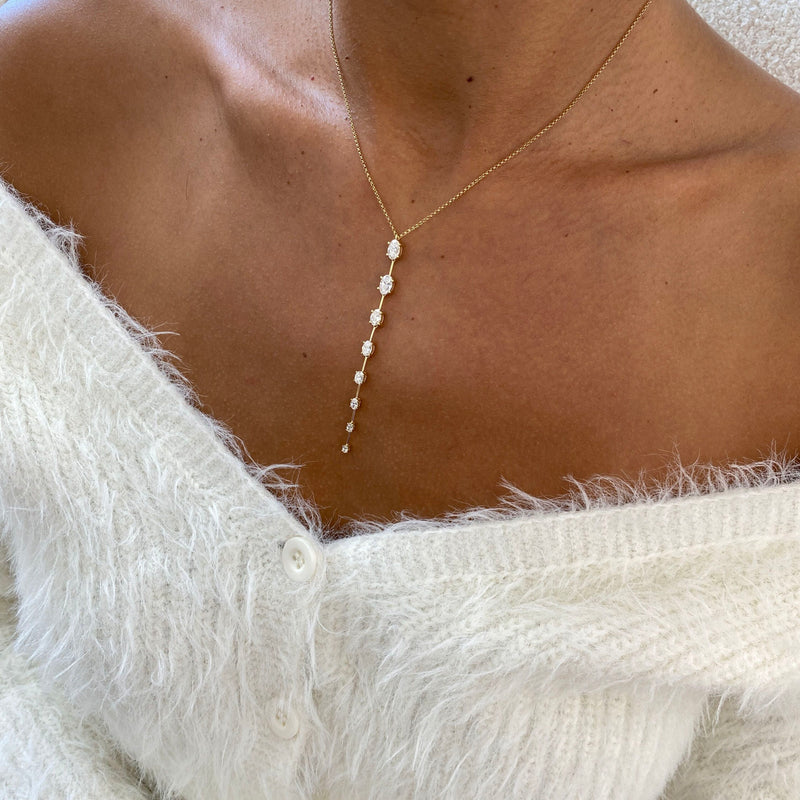 Diamond Lariat Necklace 1.55 Carat Yellow Gold 14K