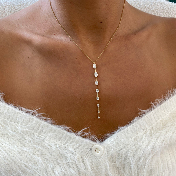 Diamond Lariat Necklace 1.55 Carat Yellow Gold 14K
