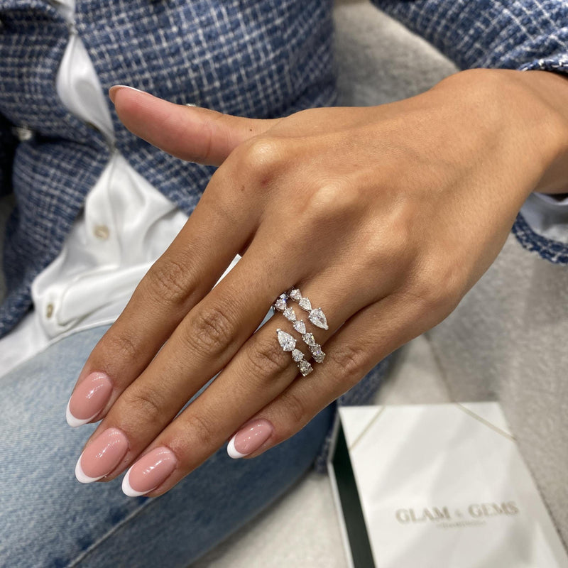 Diamond Wrap Ring 1.79 Carat White Gold 14K