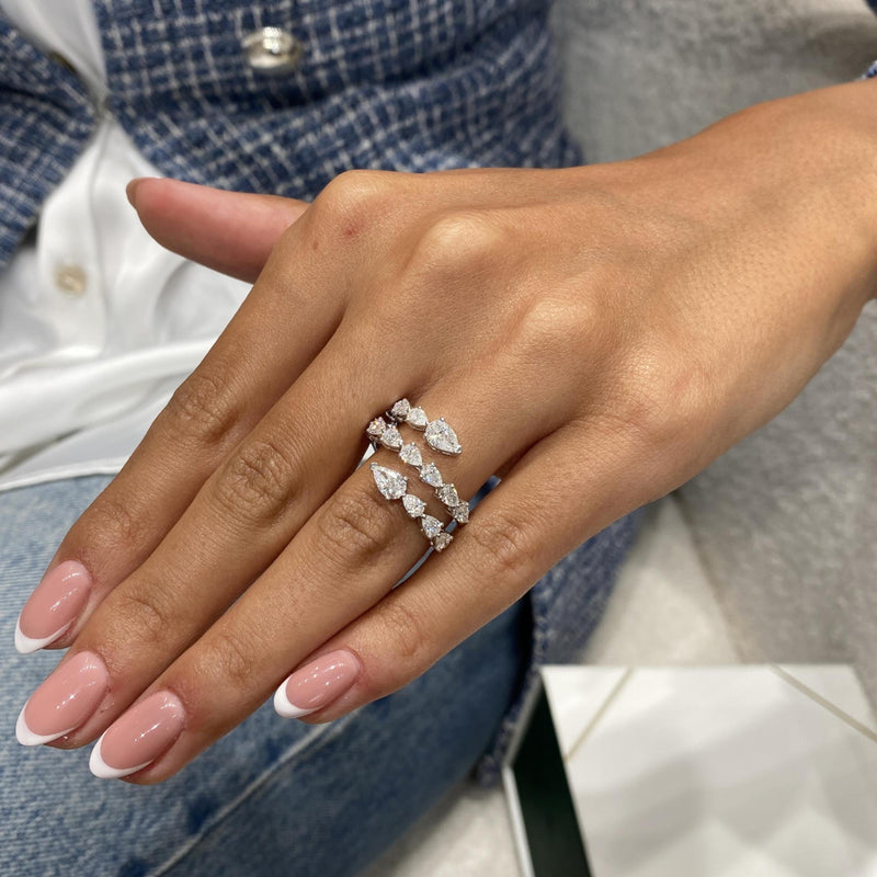 Diamond Wrap Ring 1.79 Carat White Gold 14K