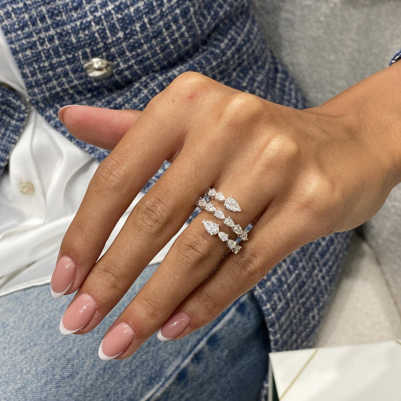 Diamond Wrap Ring 1.79 Carat White Gold 14K