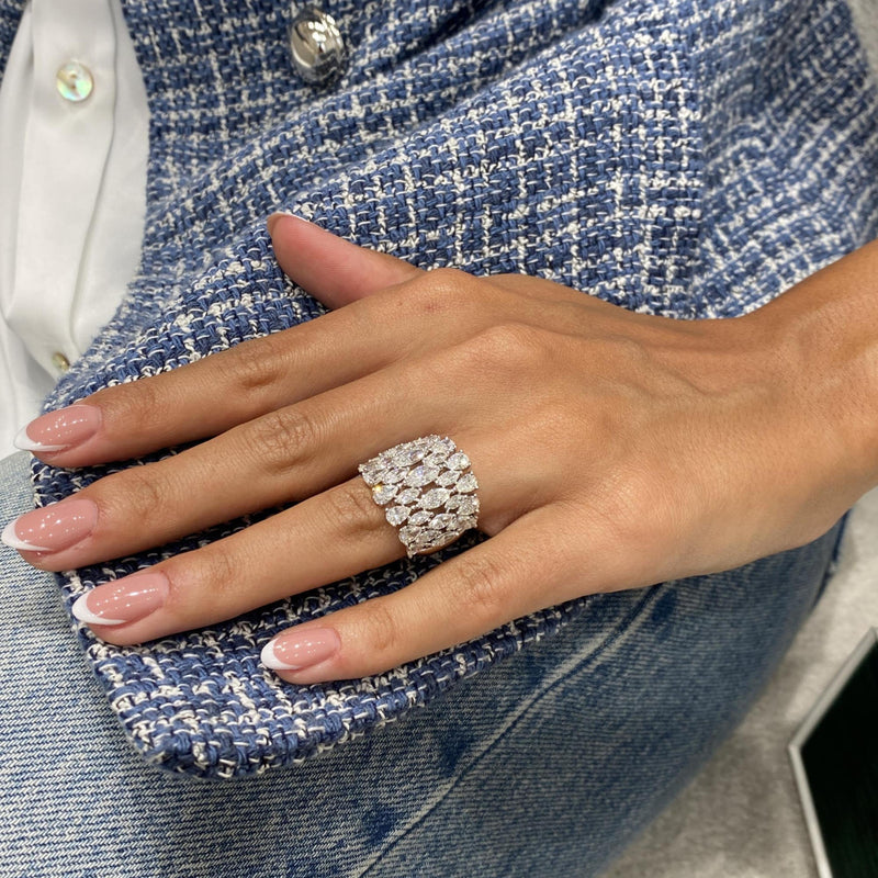 Diamond Dome Ring 4.11 Carat White Gold 14K