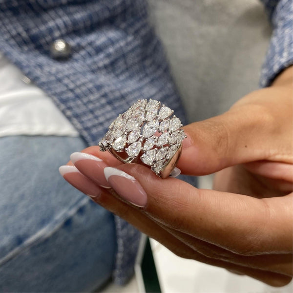 Diamond Dome Ring 4.11 Carat White Gold 14K