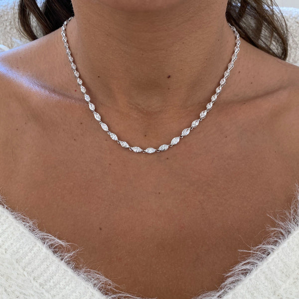 Diamond Tennis Necklace 9.10 Carat White Gold 14K