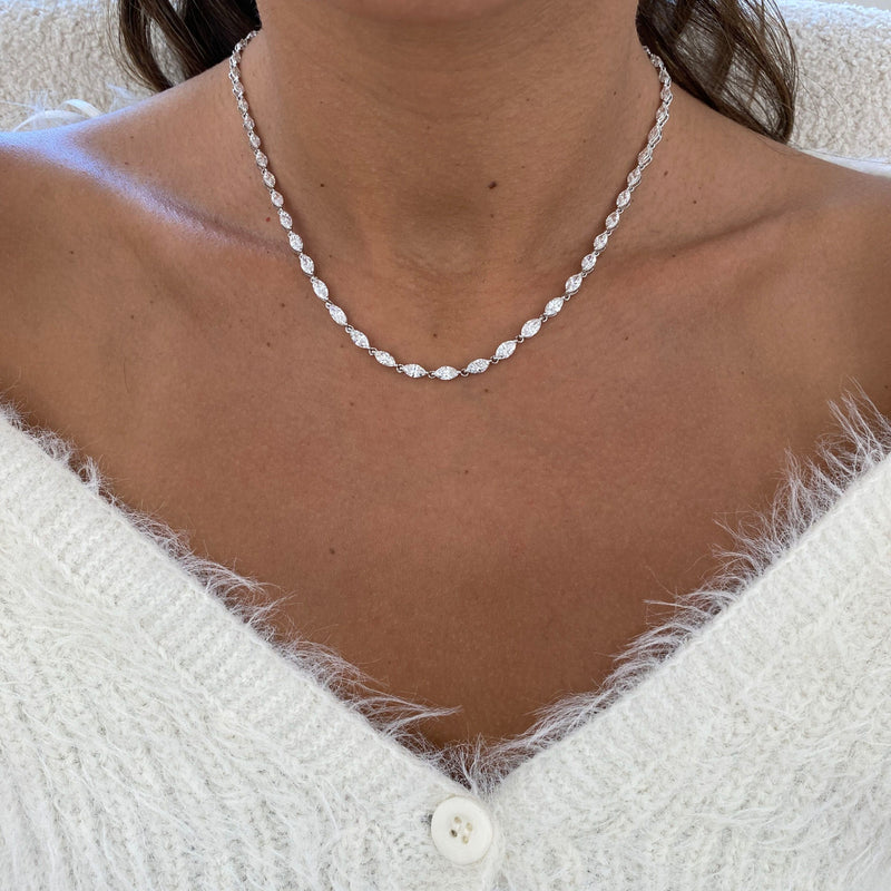 Diamond Tennis Necklace 9.10 Carat White Gold 14K