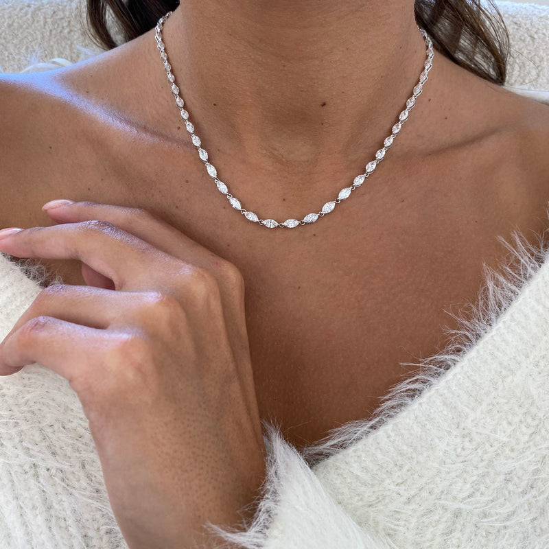 Diamond Tennis Necklace 9.10 Carat White Gold 14K