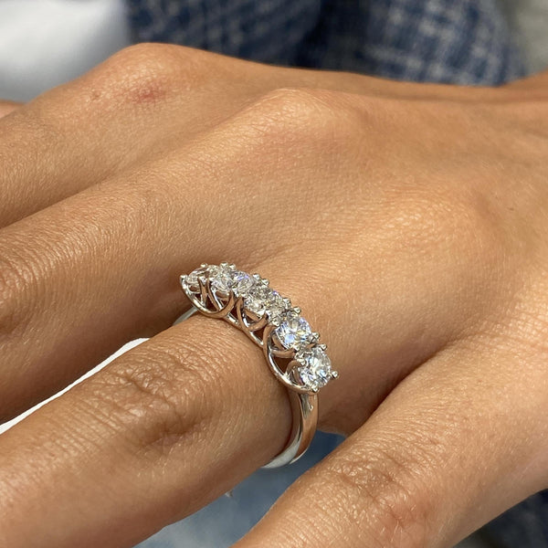 Diamond 5 Stone Ring 1.14 Carat White Gold 14K