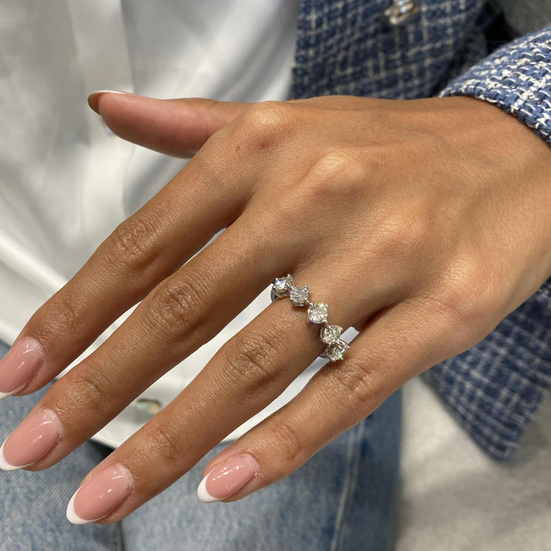 Diamond 5 Stone Ring 1.26 Carat White Gold 14K