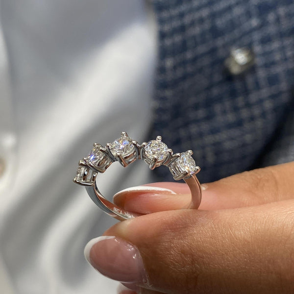 Diamond 5 Stone Ring 1.26 Carat White Gold 14K