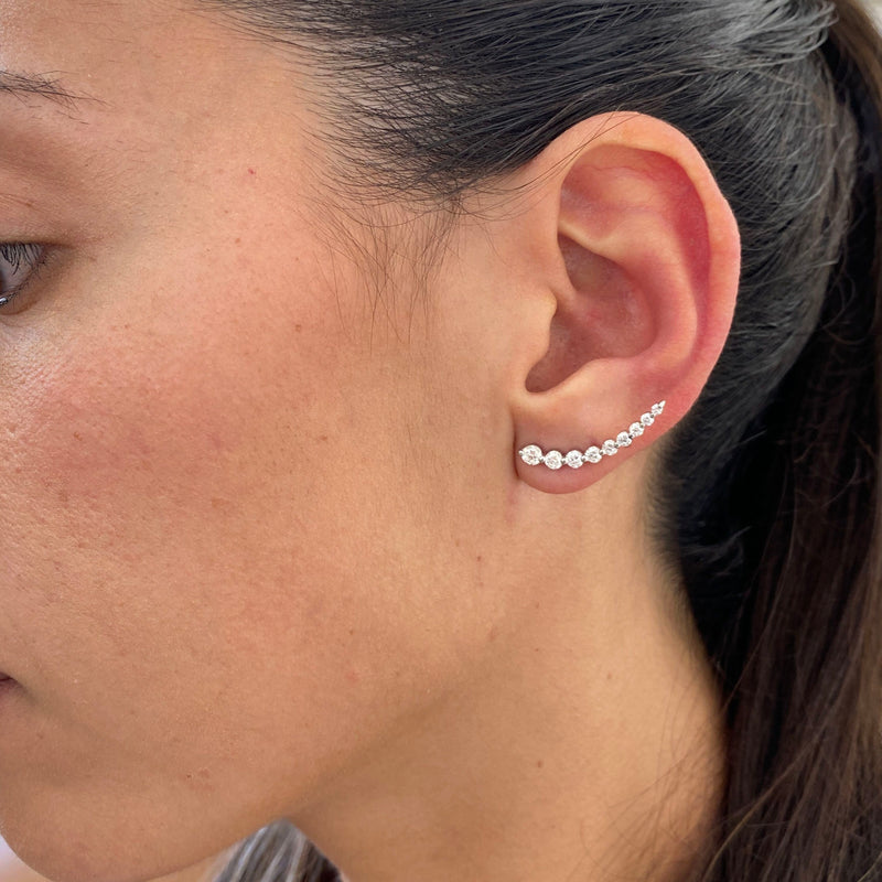 Diamond Climber Earrings 1.08 Carat White Gold 14K