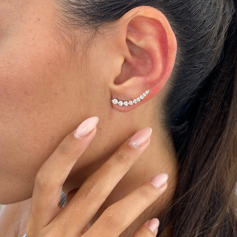 Diamond Climber Earrings 1.08 Carat White Gold 14K