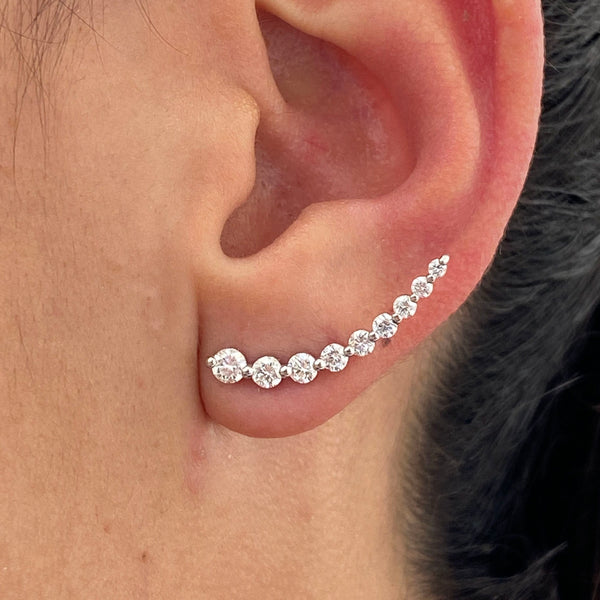 Diamond Climber Earrings 1.08 Carat White Gold 14K