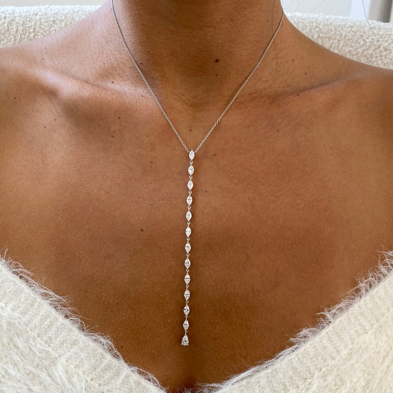 Diamond Lariat Necklace 2.40 Carat White Gold 14K