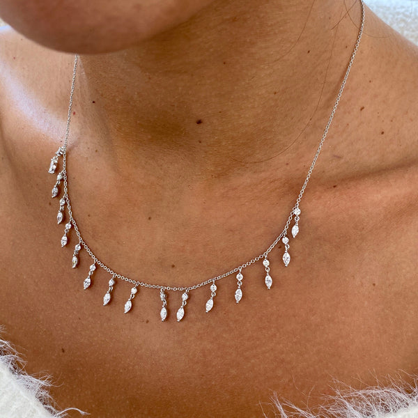Diamond Chain Necklace 1.72 Carat White Gold 14K