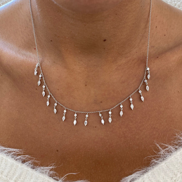 Diamond Chain Necklace 1.72 Carat White Gold 14K