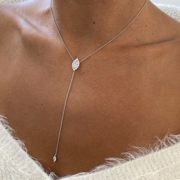 Diamond Lariat Necklace 1.11 Carat White Gold 14K
