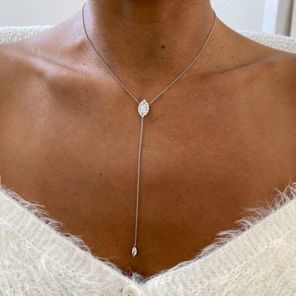 Diamond Lariat Necklace 1.11 Carat White Gold 14K