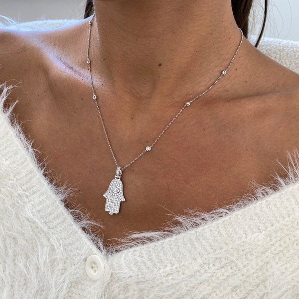 Diamond Pendant  Necklace 1.12 Carat White Gold 14K
