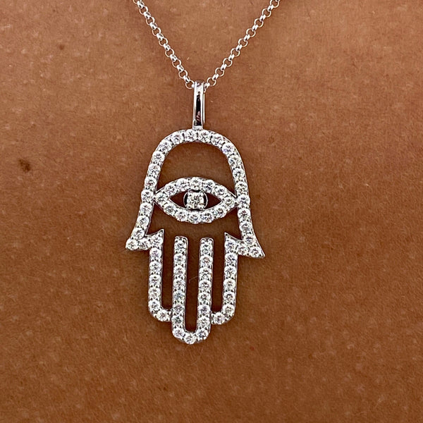 Diamond Pendant Necklace 0.95 Carat White Gold 14K