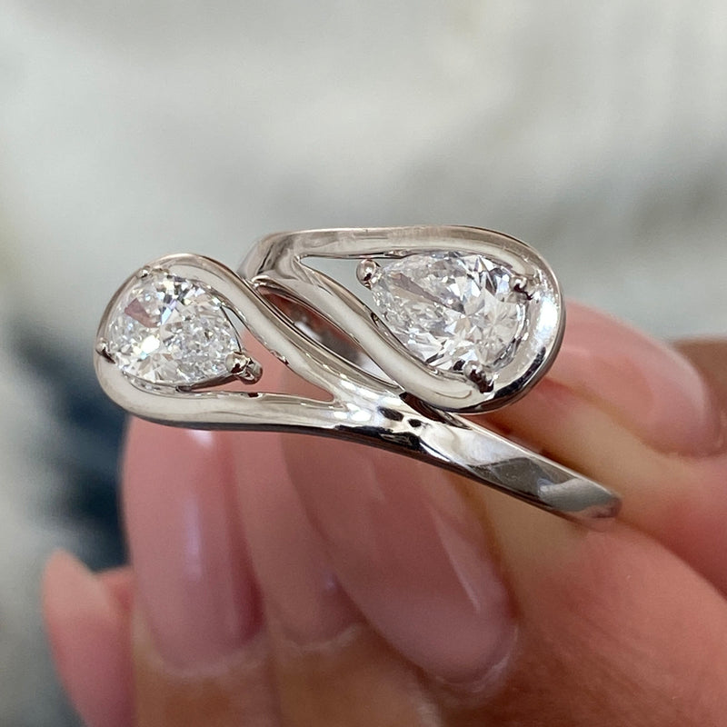 Diamond Two Stone Ring 1.11 Carat White Gold 14K