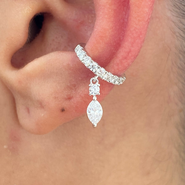 Diamond Cuff Earrings 0.49 Carat White Gold 14K