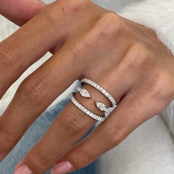 Diamond Statement Ring 1.52 Carat White Gold 14K