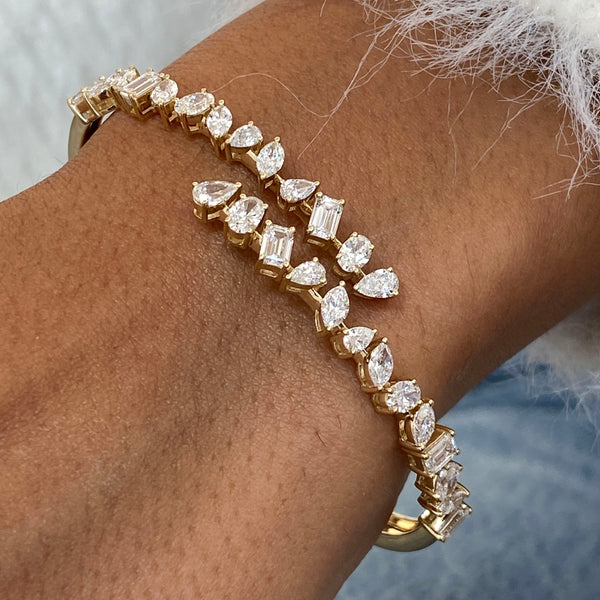 Diamond Bangle Bracelet 3.58 Carat Yellow Gold 14K