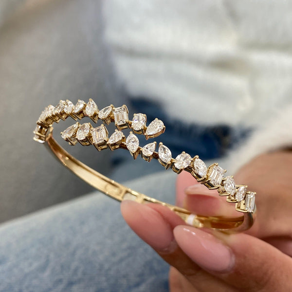Diamond Bangle Bracelet 3.58 Carat Yellow Gold 14K