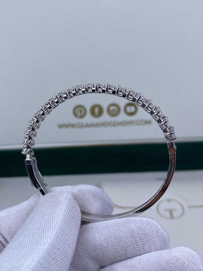 Diamond Bangle Bracelet 2.87 Carat White Gold 14K