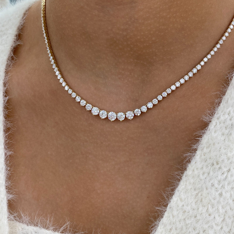Diamond Tennis Necklace 9.7 ct Yellow Gold