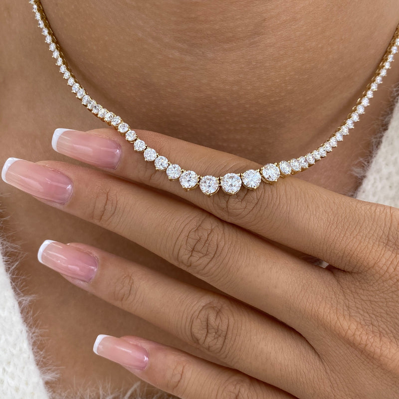 Diamond Tennis Necklace 9.7 ct Yellow Gold