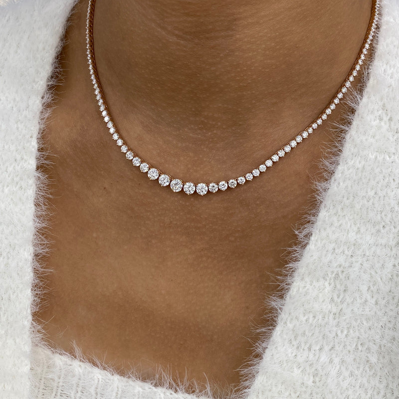 Diamond Tennis Necklace 9.92 ct Rose Gold