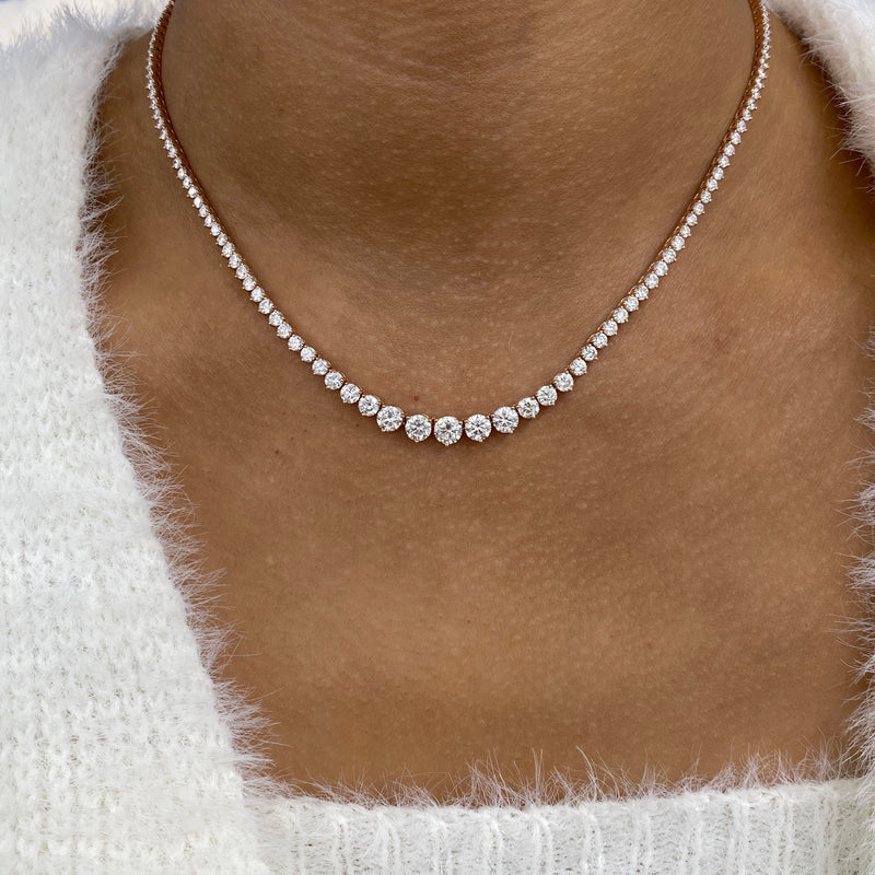 Diamond Tennis Necklace 9.92 ct Rose Gold