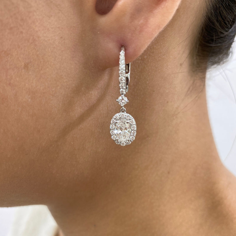 Diamond Dangle Earrings 2.2 ct White Gold