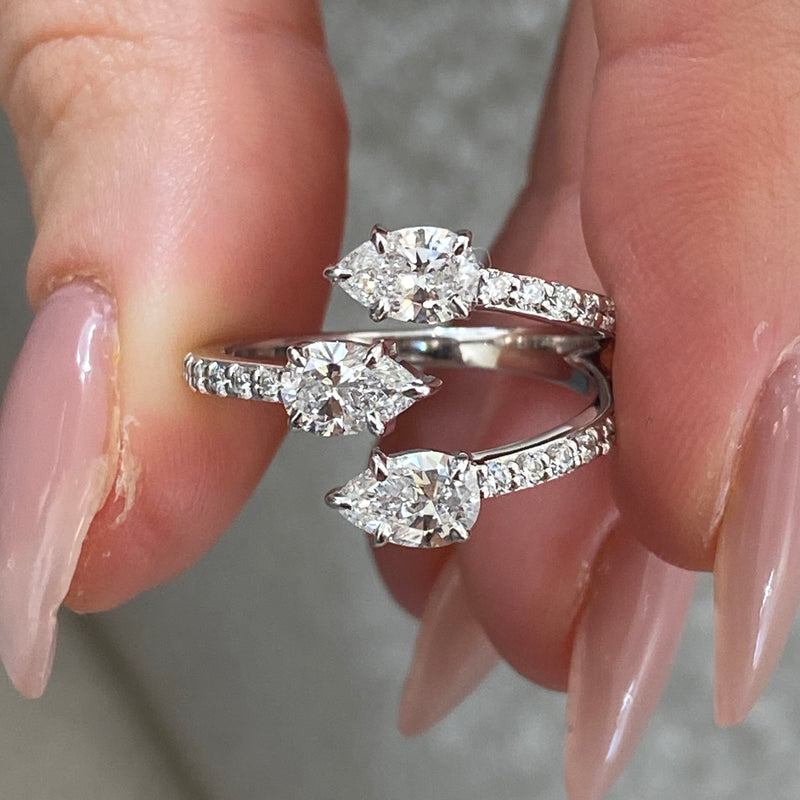 Diamond Wrap Ring 1.34 Carat White Gold 14K