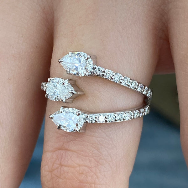 Diamond Wrap Ring 1.34 Carat White Gold 14K